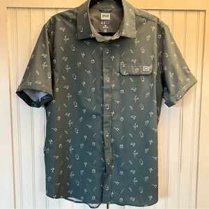 HELLY HANSEN Outdoor Hiking Camping Green Short Sleeve Button Up Shirt Sz L EUC